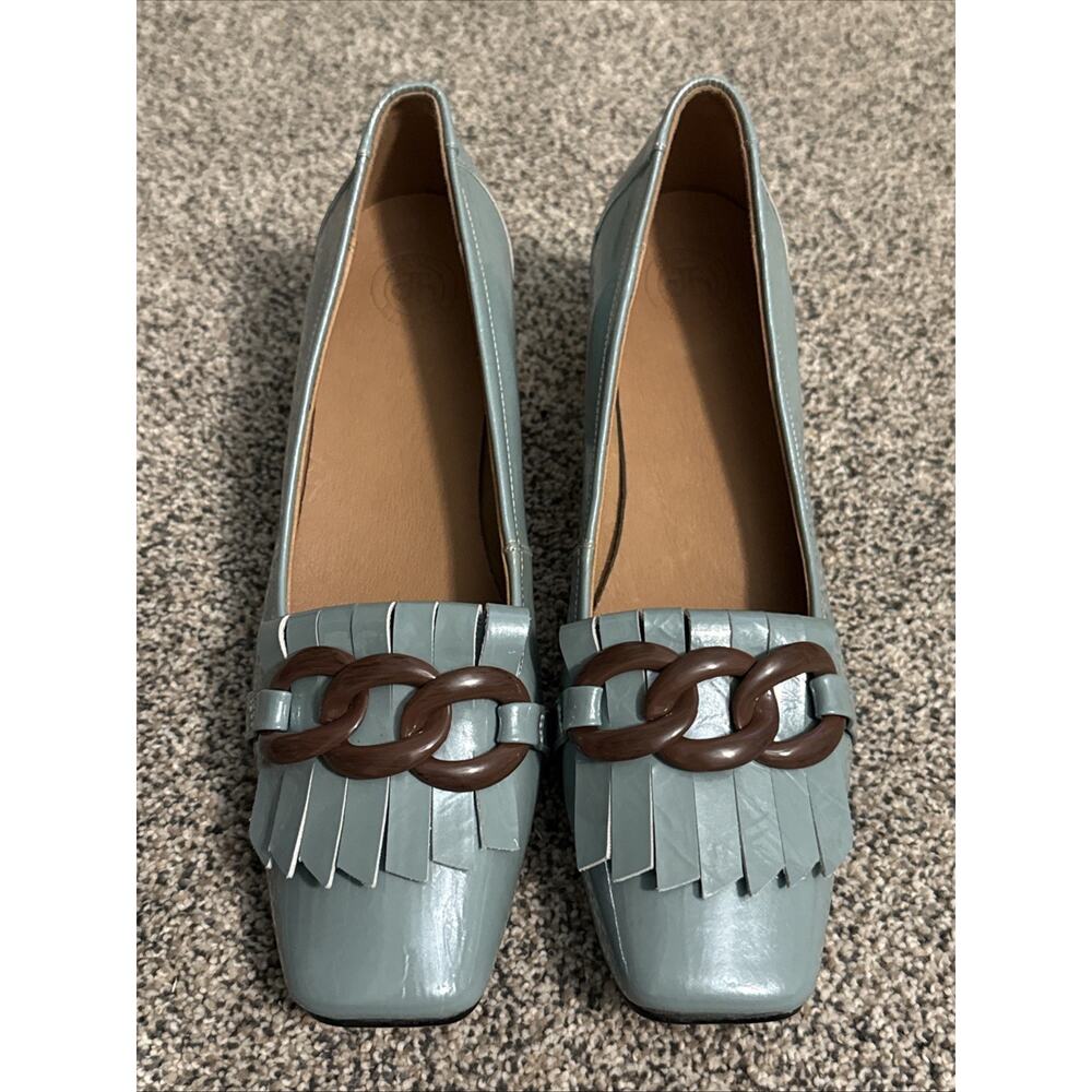 Womens French Square Toe Block Heel Party Shoes Patent Leather Tassel Work Shoes - Picture 2 of 7